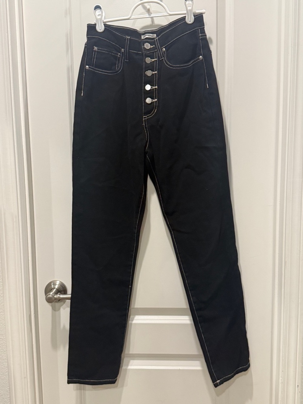 WeWoreWhat Black Denim Jeans with Contrast Stitching